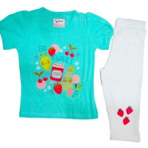Koral Sweetykids Brand Premium Cotton Girls (T-Shirt)Top and Bottom Set- Girl Babies Party wear Dress-Trending colour-Blue,Green,Purple-Available sizes 6-12 ,12-18 ,18-24,2YR-3YR